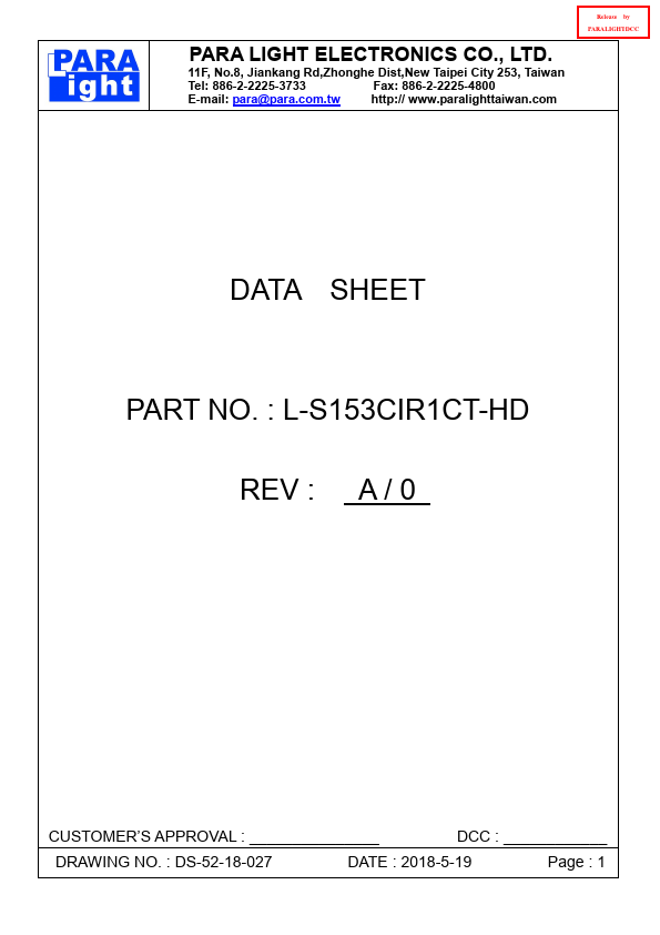 L-S153CIR1CT-HD SMD LED by PARA LIGHT - Datasheet Preview