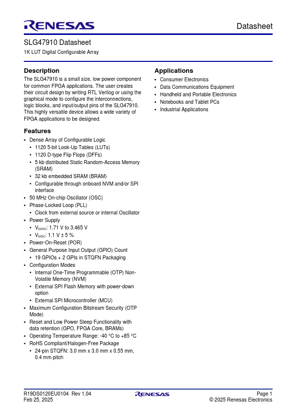 SLG47910 Datasheet Preview