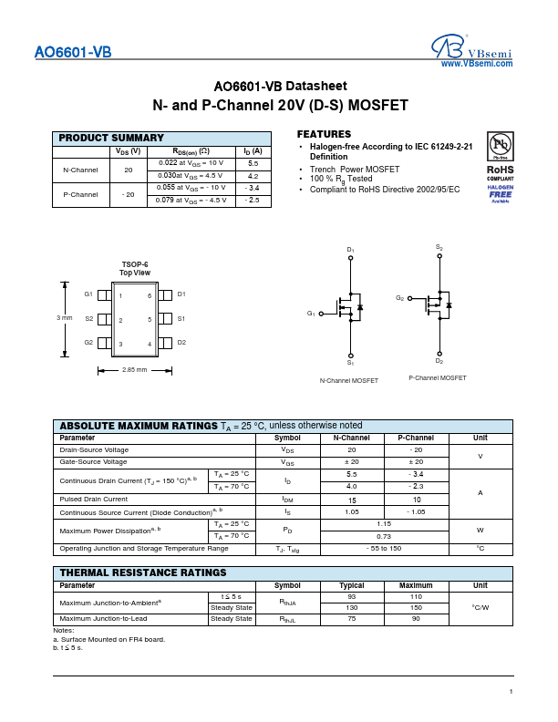 AO6601 Datasheet Preview
