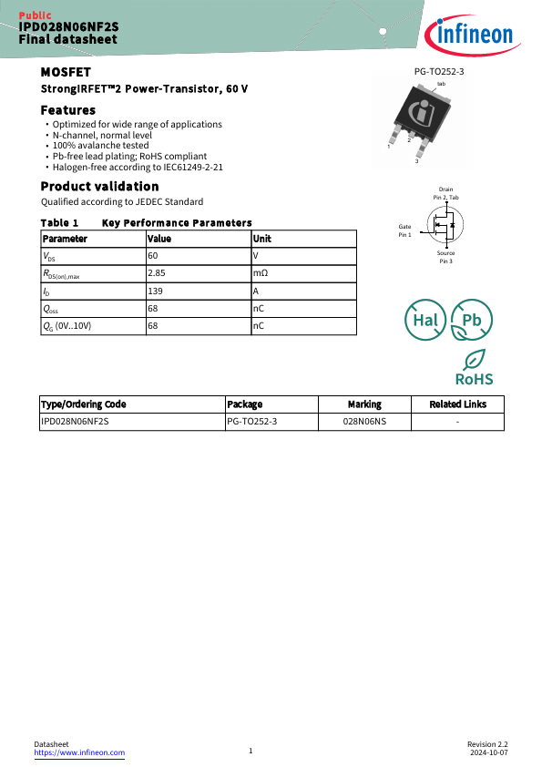 IPD028N06NF2S Datasheet Preview