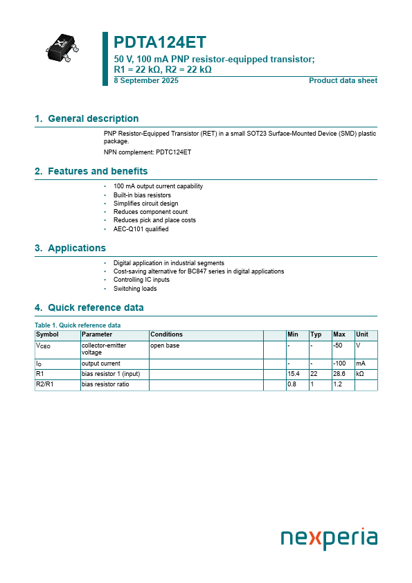 PDTA124ET Datasheet Preview