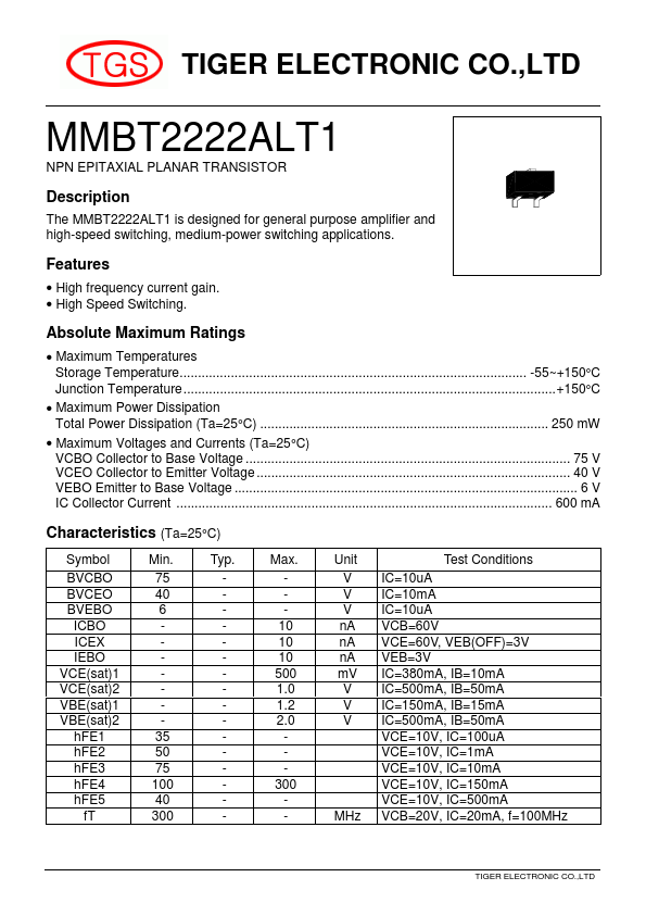 MMBT2222ALT1 Datasheet Preview