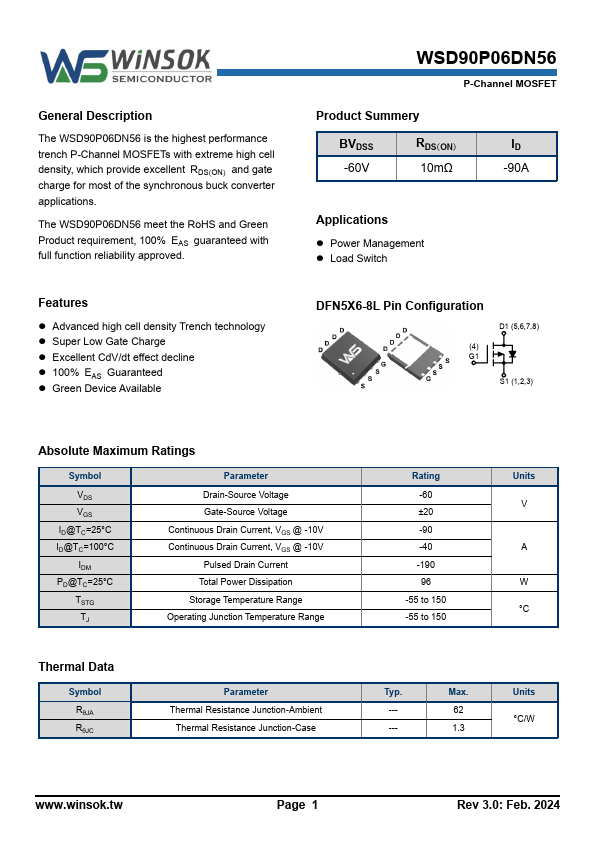 WSD90P06DN56 Datasheet Preview