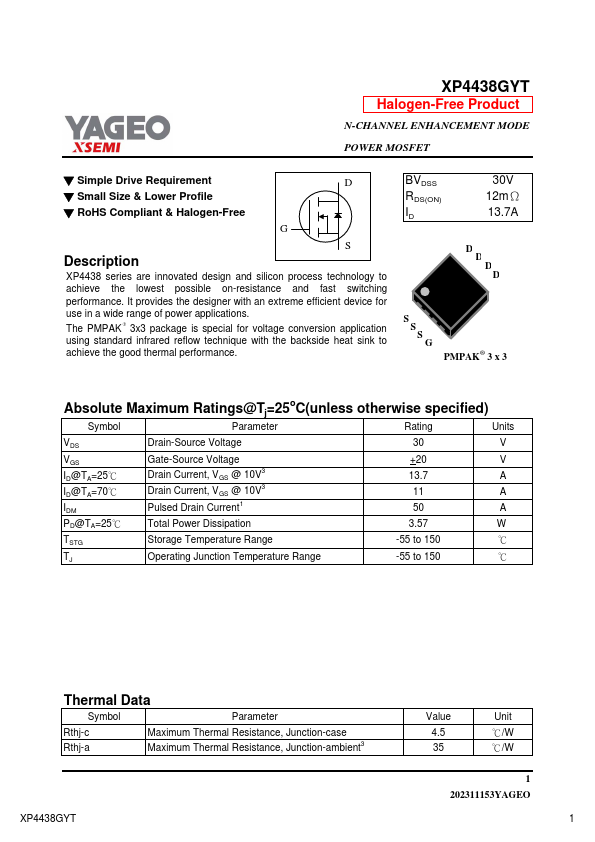 XP4438GYT Datasheet Preview
