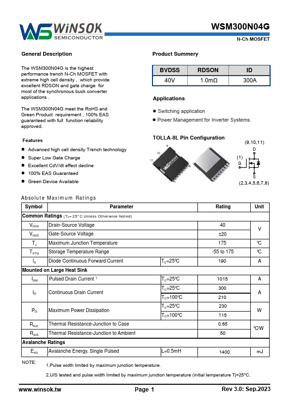 WSM300N04G Datasheet Preview
