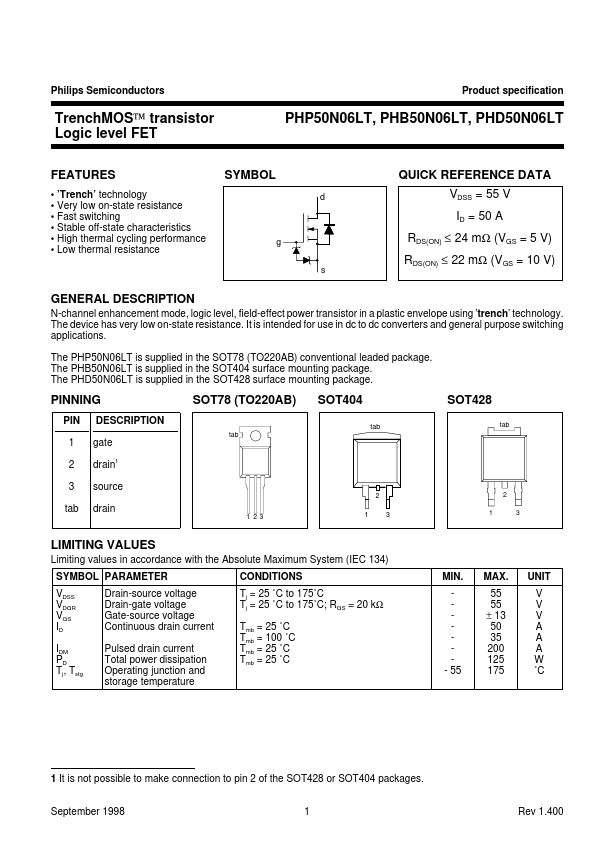 PHD50N06LT