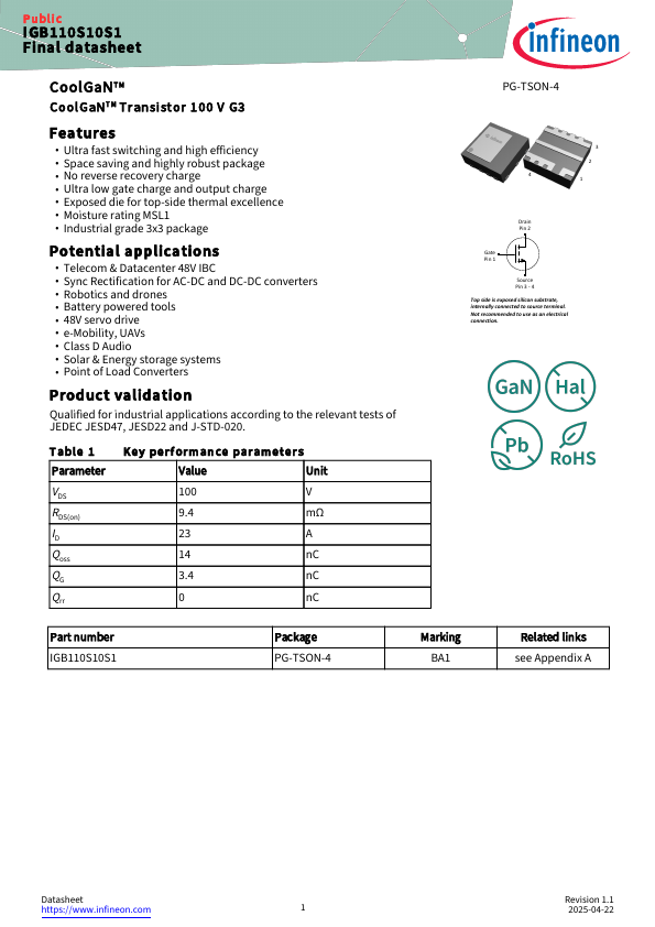 IGB110S10S1 Datasheet Preview