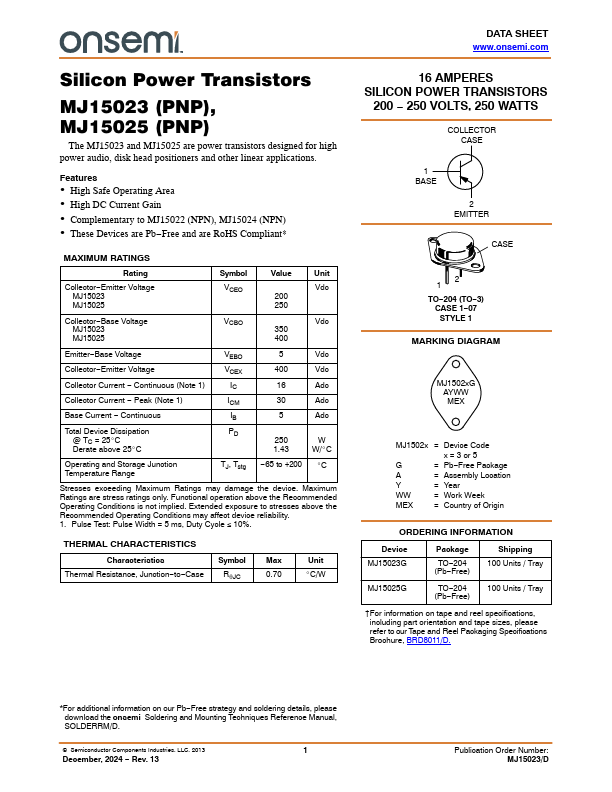 MJ15025 Datasheet Preview