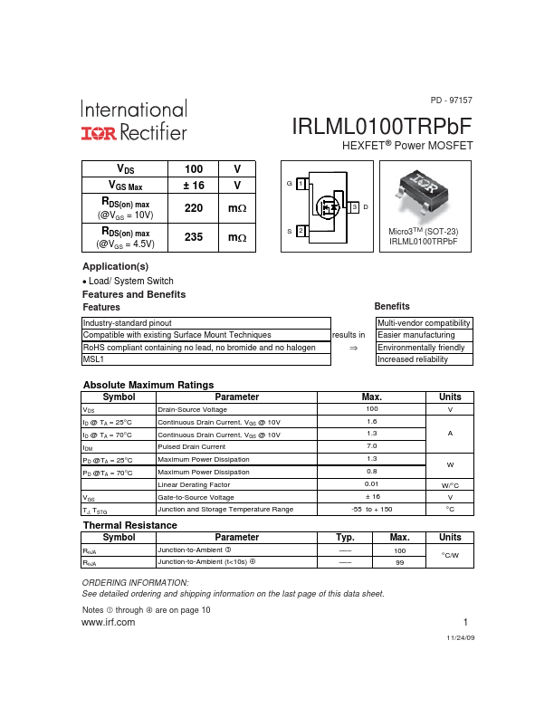 IRLML0100 Datasheet Preview