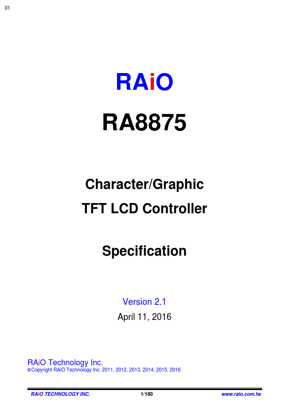 RA8875 Datasheet Preview