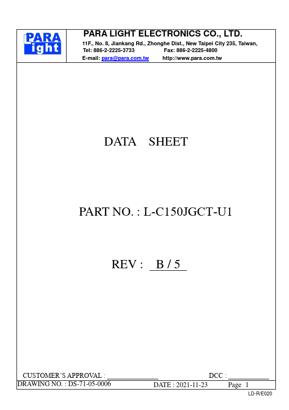 L-C150JGCT-U1 SURFACE MOUNT DEVICE LED by PARA LIGHT - Datasheet Preview