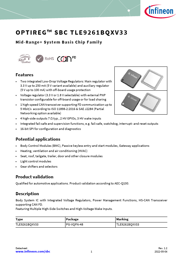 TLE9261BQXV33 Datasheet Preview
