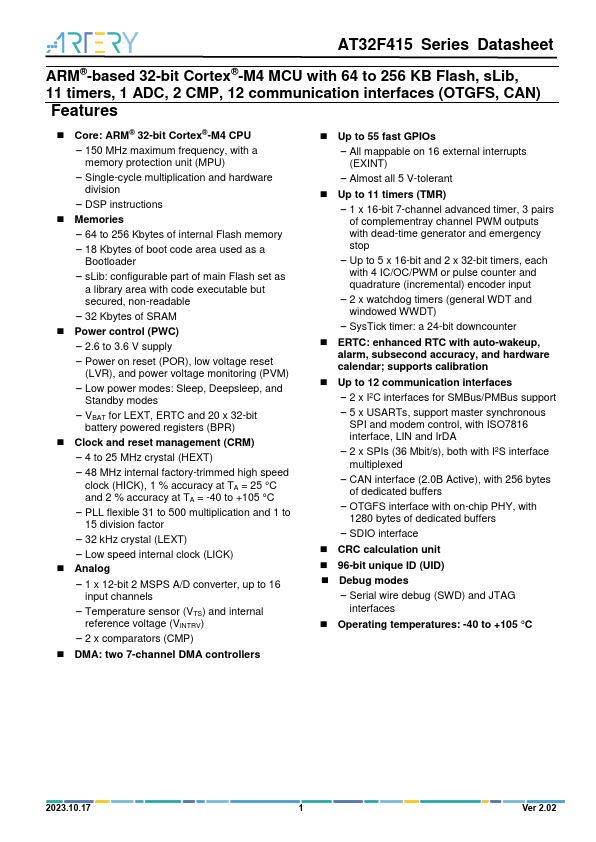 AT32F415CCT7 datasheet page 1 preview