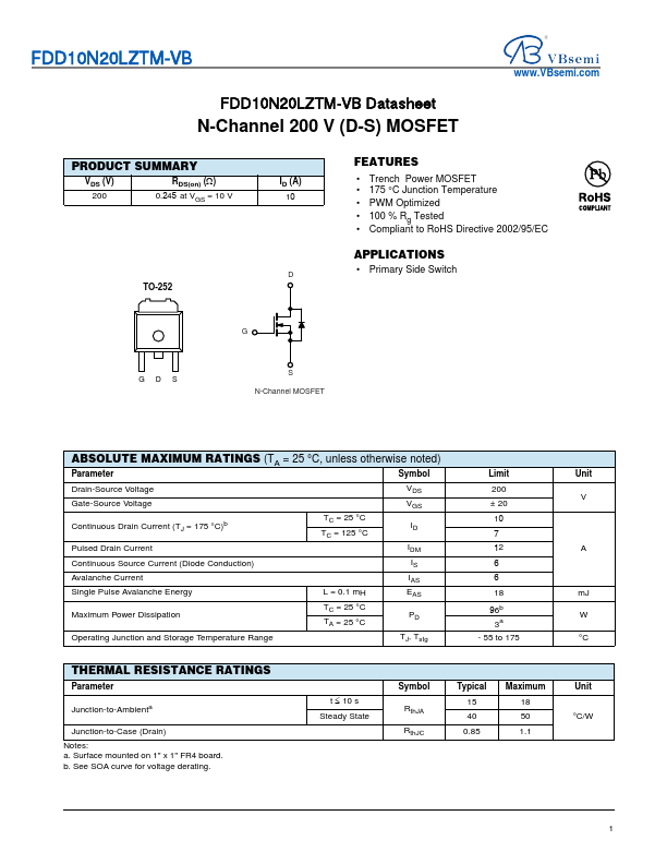 FDD10N20LZTM Datasheet Preview