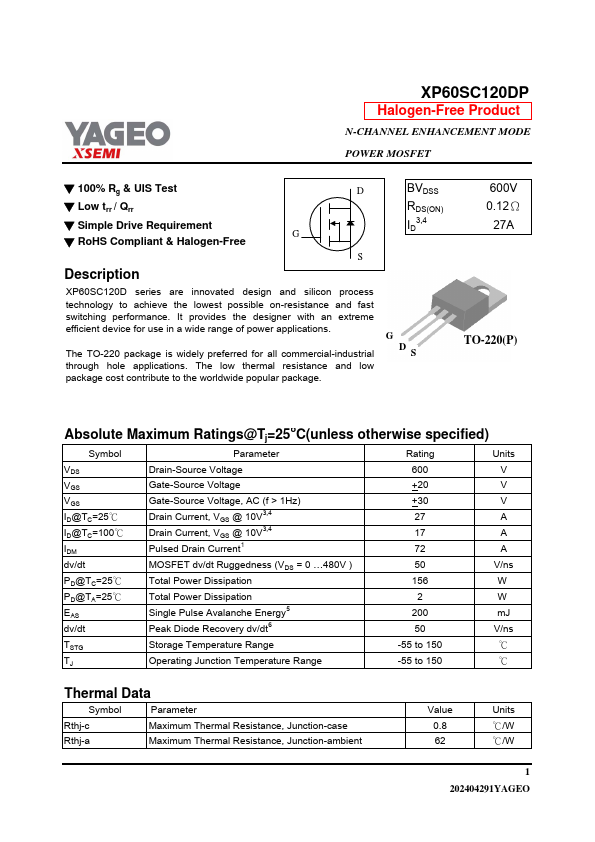 XP60SC120DP Datasheet Preview