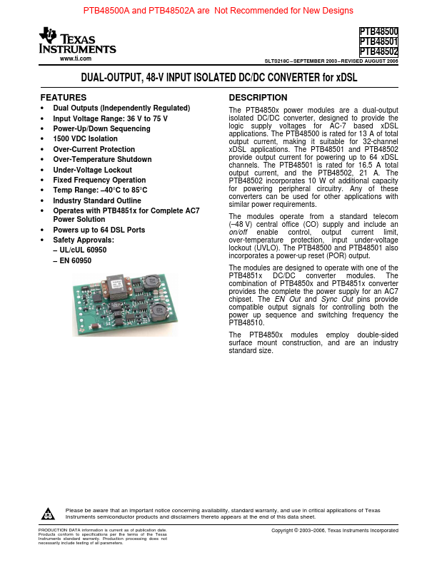 PTB48501 Datasheet Preview