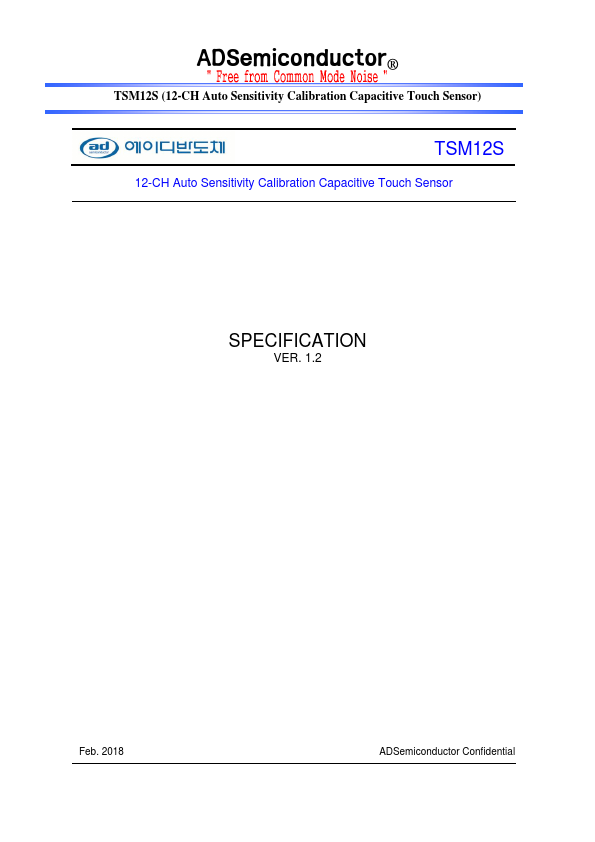 TSM12S 12-CH Auto Sensitivity Calibration Capacitive Touch Sensor by ADSemiconductor - Datasheet Preview