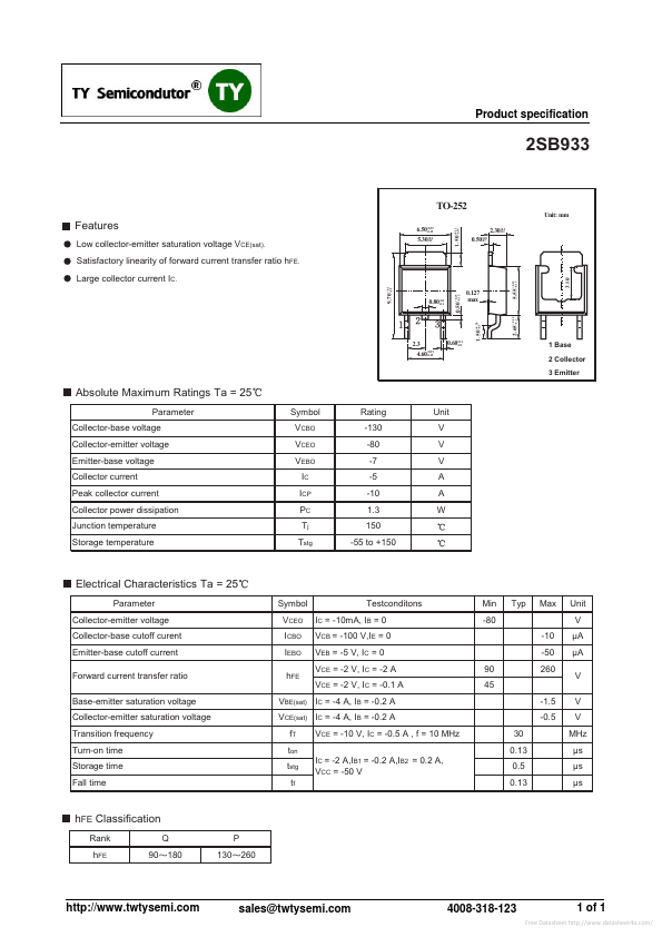 2SB933 Datasheet Transistor TY Semiconductor 2SB933 Datasheet Transistor TY Semiconductor