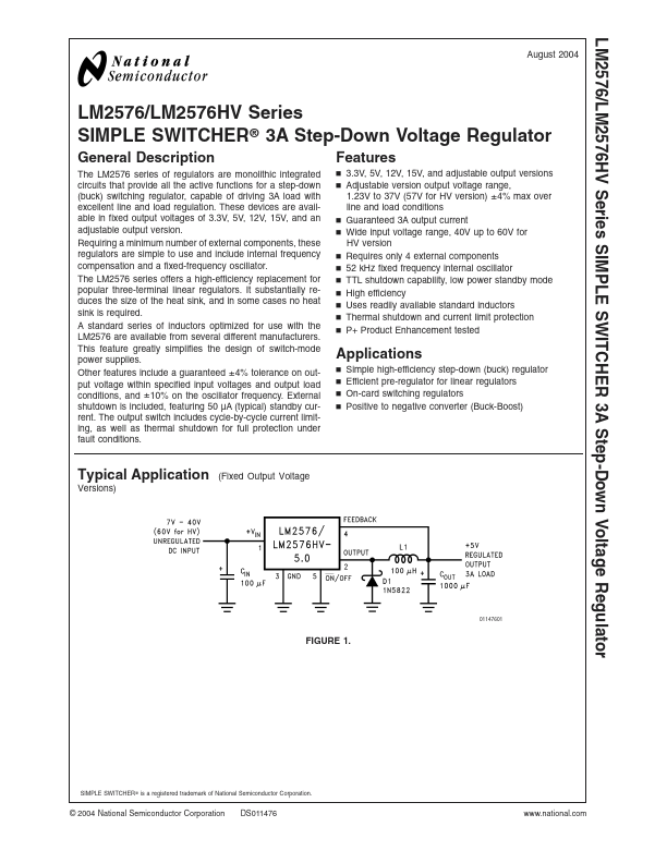 LM2576HV datasheet, regulator equivalent, National Semiconductor