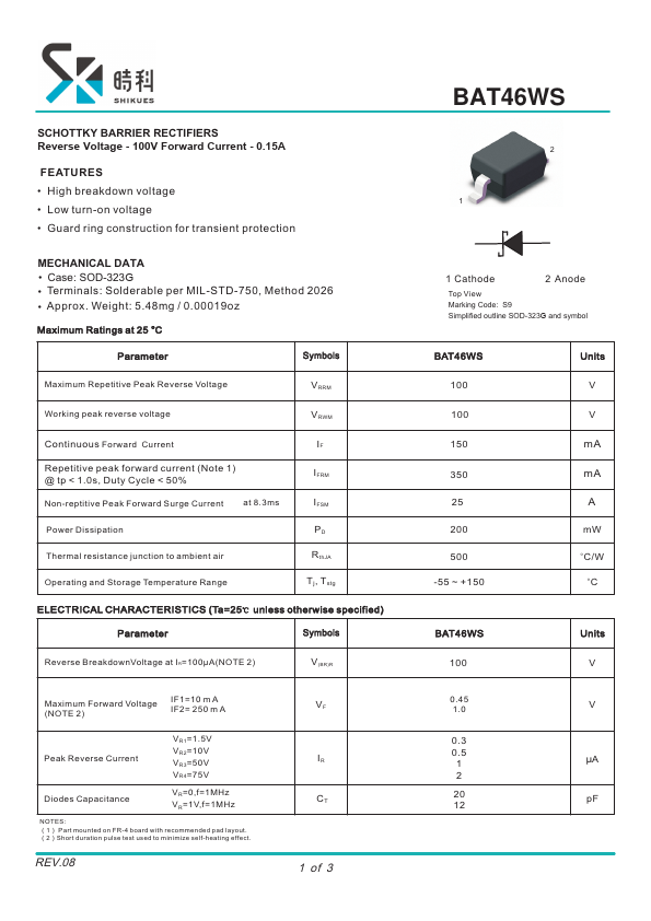 BAT46WS Datasheet Preview