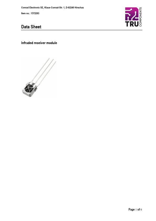 OS-1838B INFRARED RECEIVER MODULE by Conrad Electronic - Datasheet Preview