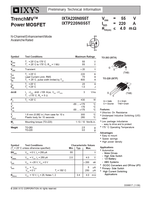 IXTP220N055T