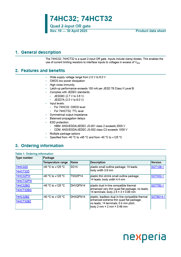 74HCT32D Datasheet Preview