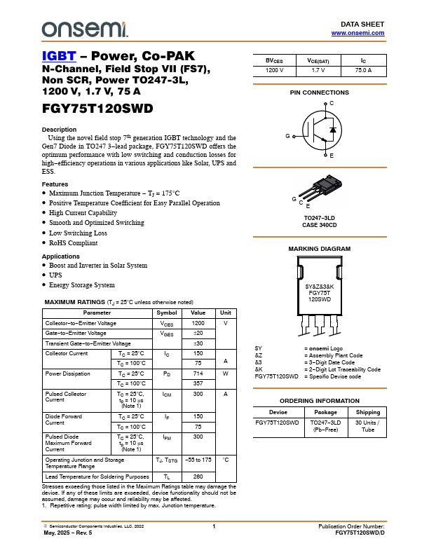 FGY75T120SWD Datasheet Preview