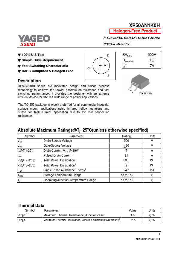 XP50AN1K0H Datasheet Preview