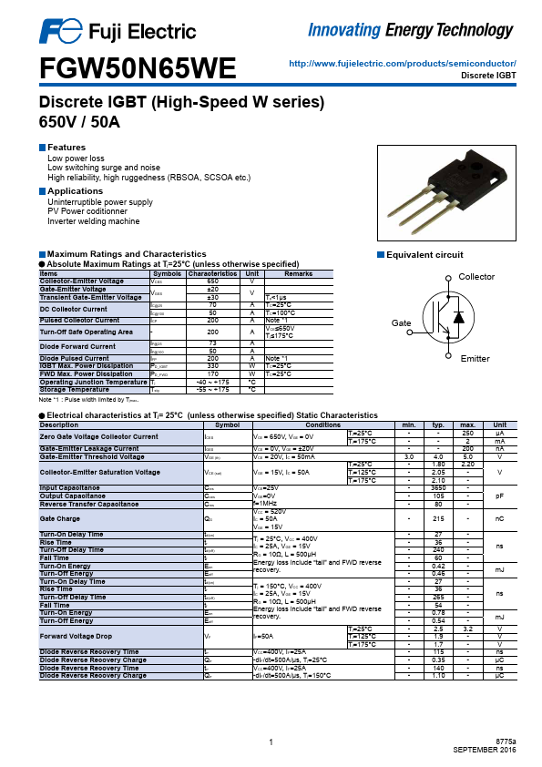 FGW50N65WE Datasheet Preview