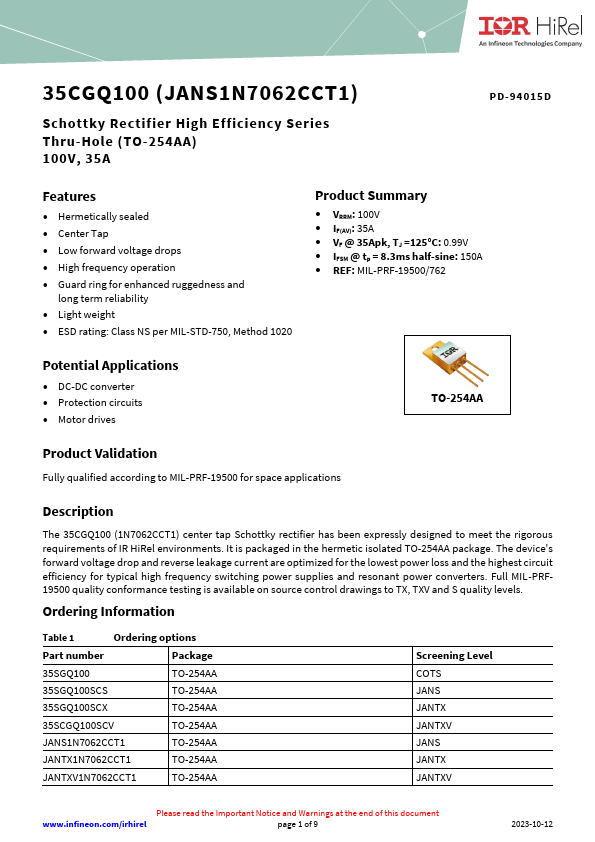 JANS1N7062CCT1 Datasheet Preview