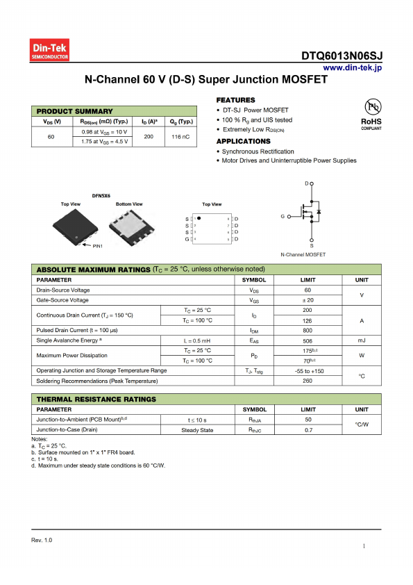 DTQ6013N06SJ Datasheet Preview