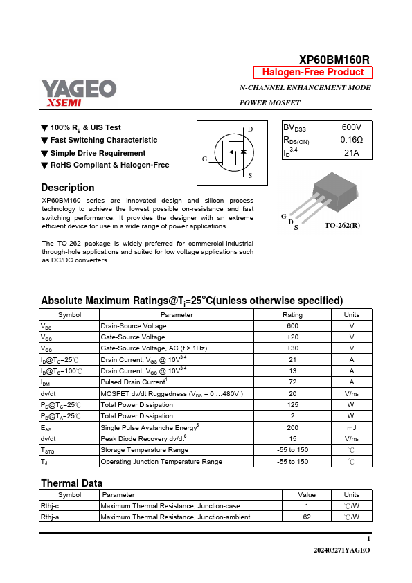 XP60BM160R Datasheet Preview
