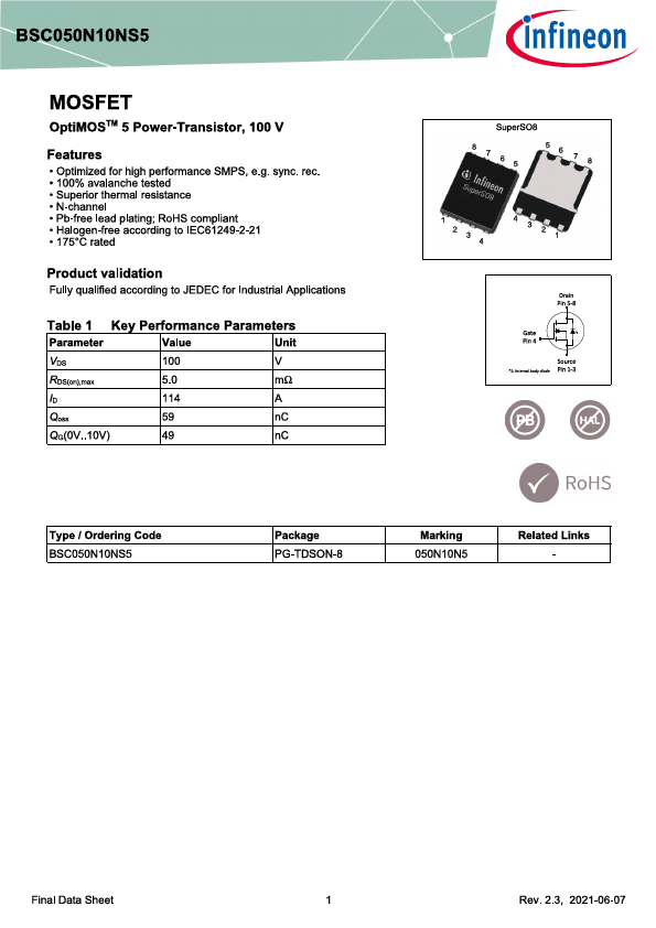 BSC050N10NS5 Datasheet Preview