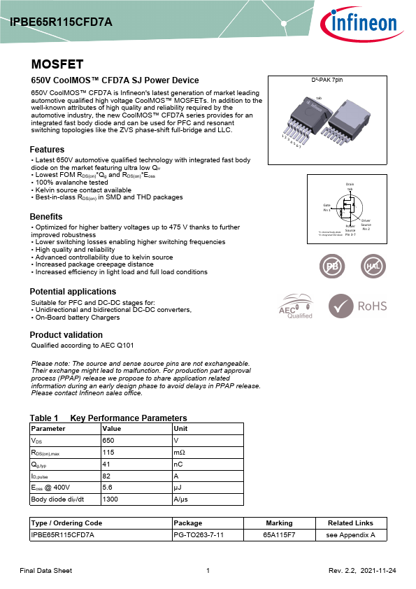 IPBE65R115CFD7A Datasheet Preview