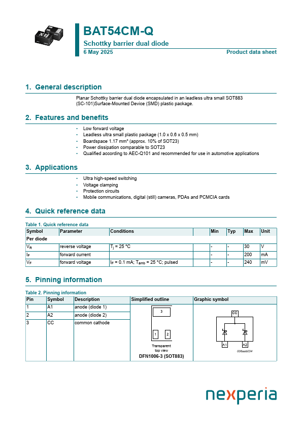 BAT54CM-Q Datasheet Preview