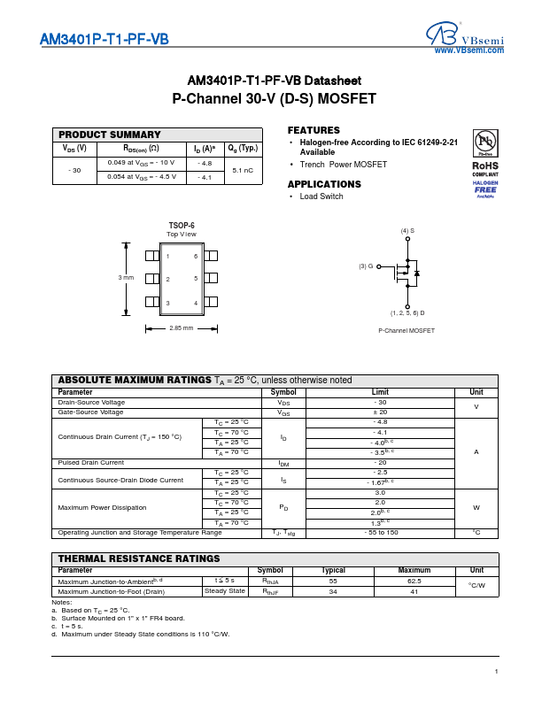 AM3401P-T1-PF Datasheet Preview