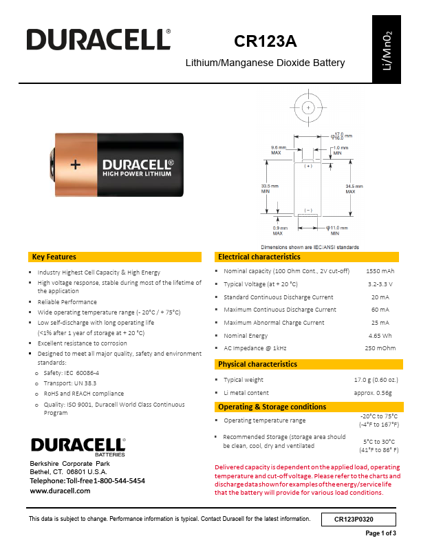 CR123A Datasheet Preview