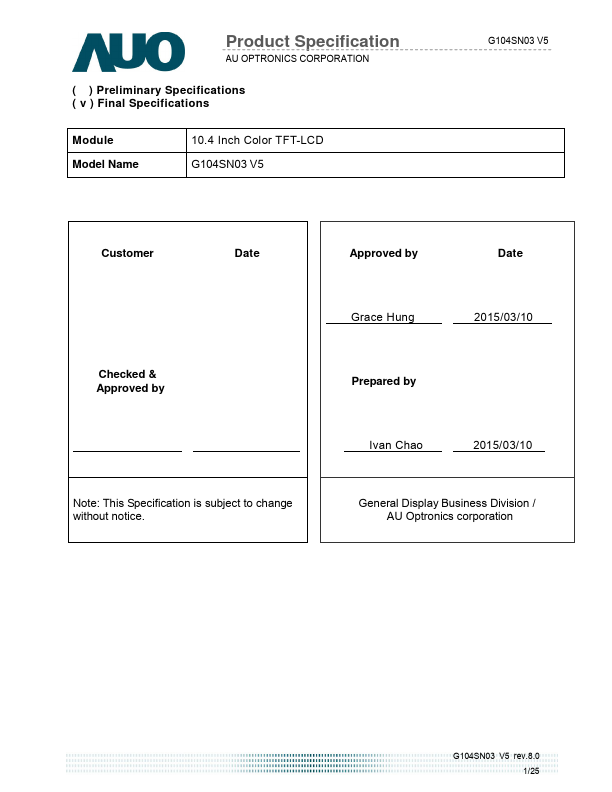 G104SN03-V5 Datasheet Preview