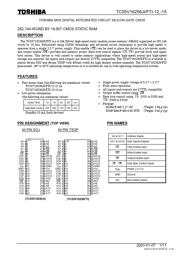 TC55V16256JI-12