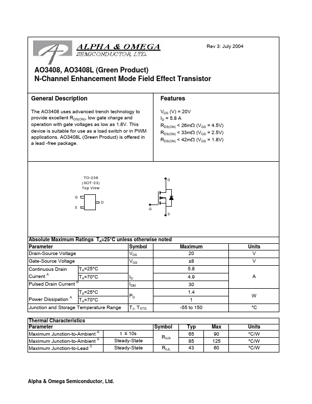 AO3408L Datasheet Preview