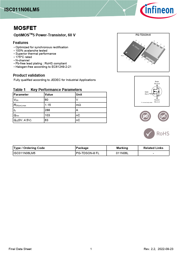 ISC011N06LM5 Datasheet Preview
