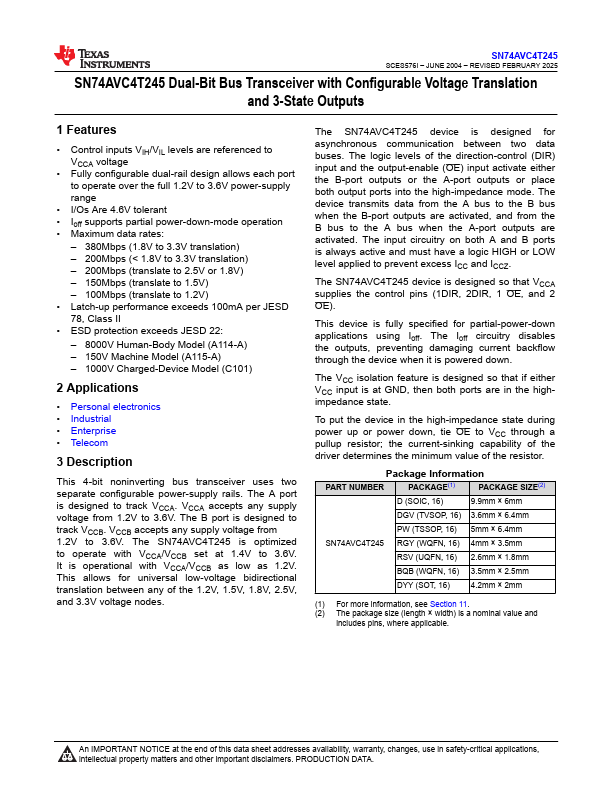 SN74AVC4T245 Datasheet Preview