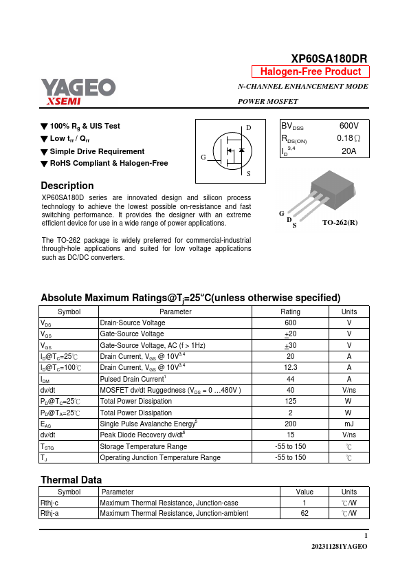 XP60SA180DR Datasheet Preview