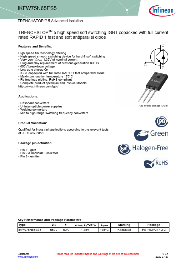IKFW75N65ES5 Datasheet Preview