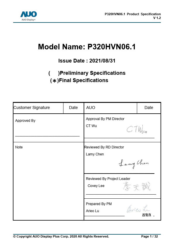 P320HVN06.1 Datasheet Preview