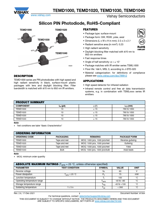 TEMD1000 Datasheet Preview