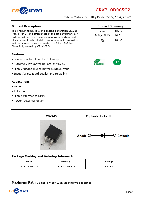 CRXB10D065G2 Datasheet Preview