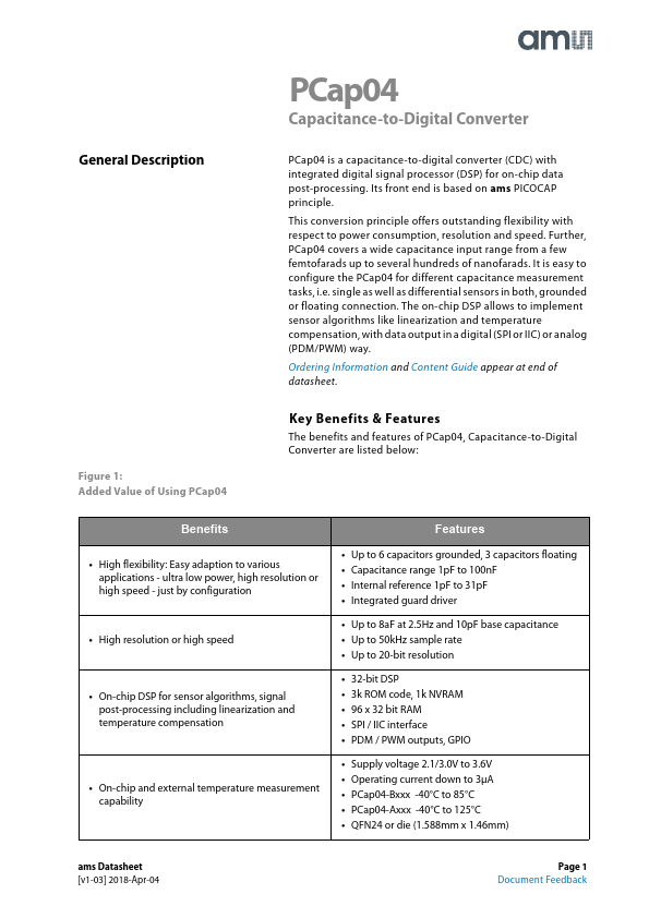 PCap04 Datasheet Preview