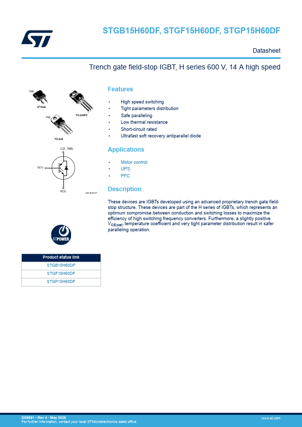 STGP15H60DF Datasheet Preview